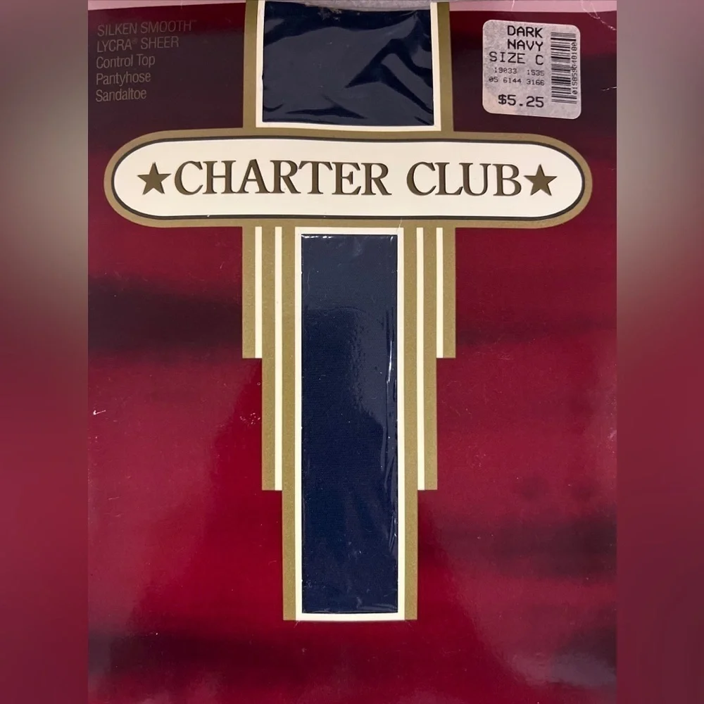 Charter Club Pantyhose Sandaltoe Dark Navy Blue Size C 90s  Dark Academia